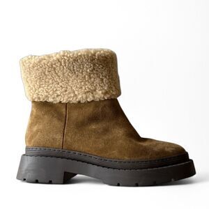 Marc Fisher LTD VINA Lined Suede Boots 7.5 Brown Tan Lug Sole‎ Shearling
